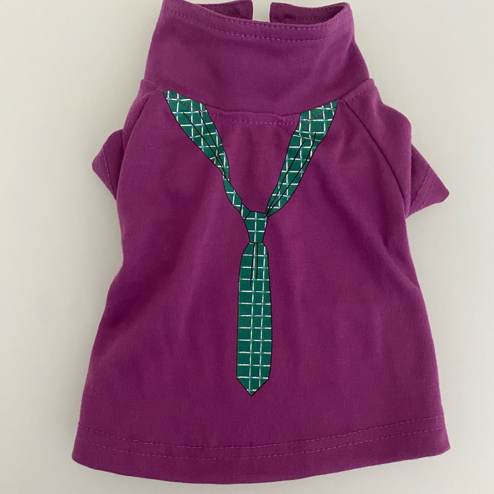 Top Paw Purple Dog Shirt with Green Tie Design